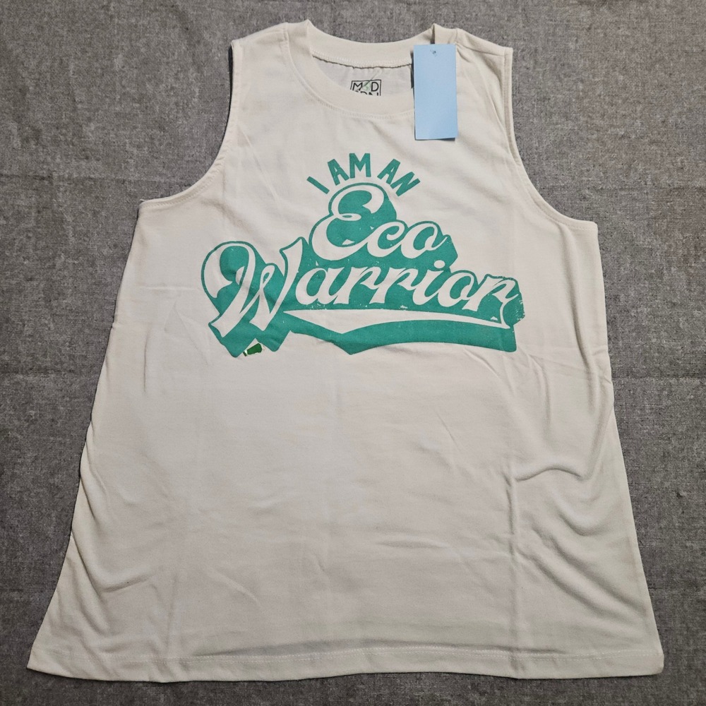 Modern Lux Eco Warrior Graphic Tank Top Cream Green XS JT25564 Sustainable Fiber